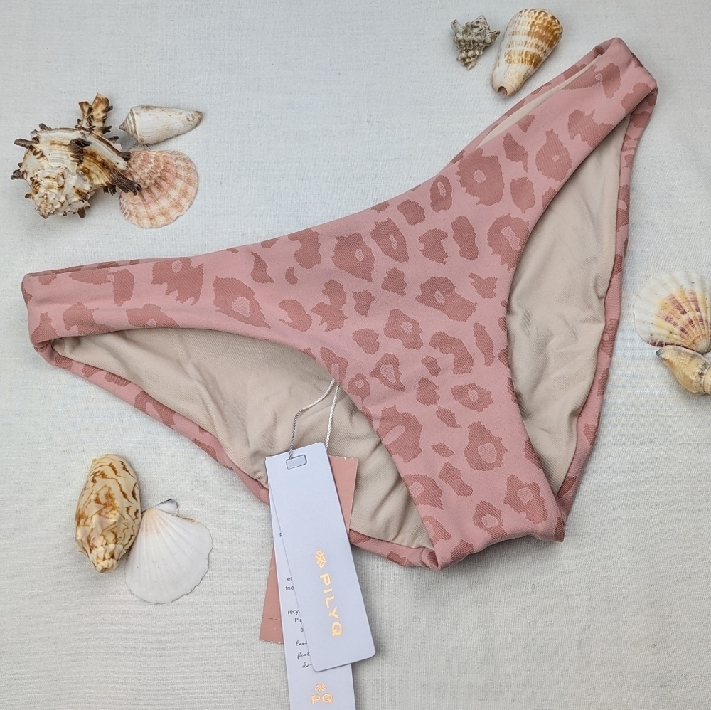 Pilyq Leopard Basic Ruched Full Bikini Bottom Size Small Animal Print